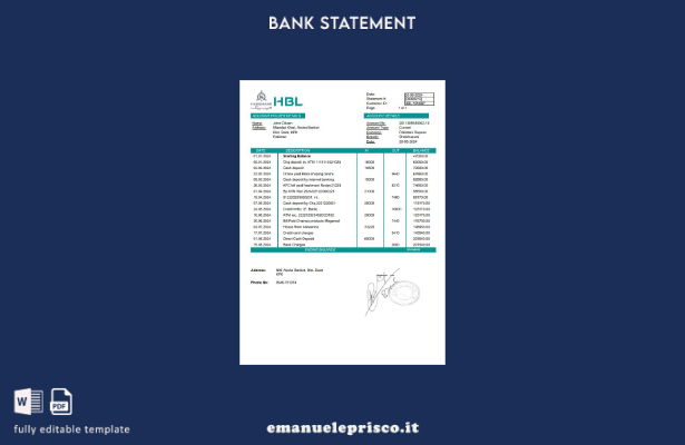 modello di parola di estratto conto bancario Pakistan Habib stile verificato